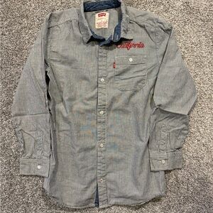 LEVI'S CALIFORNIA Embroidered Blue‎ Striped LS Button Shirt Boys Large 12–13 yrs